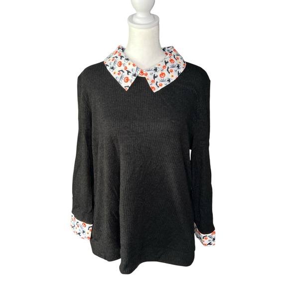 Unique Vintage Halloween Print Collar Long Sleeve Sweater Fall Fashion Womens XL - Picture 1 of 4
